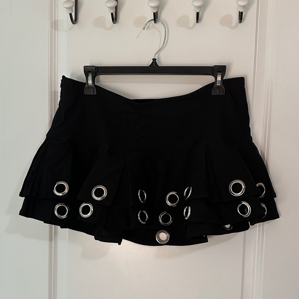 Fashion Nova Black Mini Skirt with Grommet Accents
